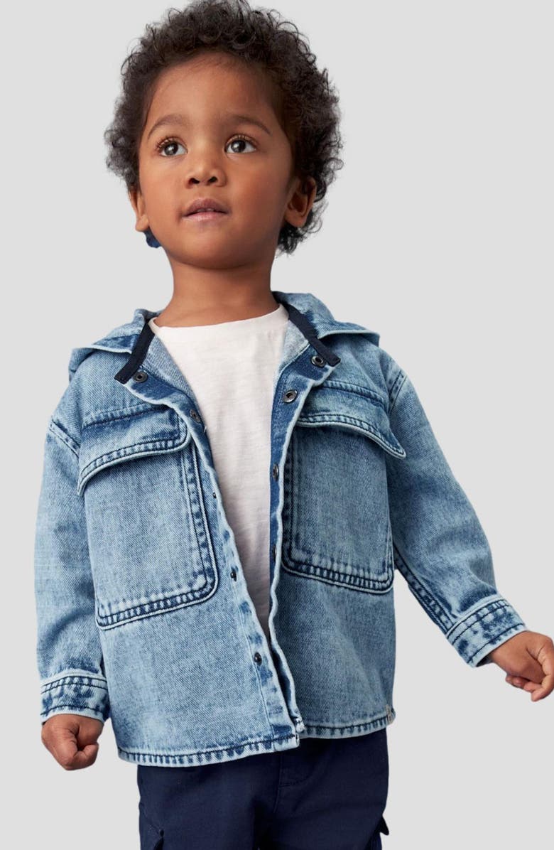 NEXT Kids' Denim Hooded Snap-Up Shirt Jacket, Alternate, color, 