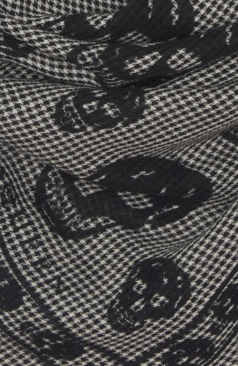 McQueen Skull Houndstooth Wool & Silk Fringe Scarf, Alternate, color, Black/ Ivory