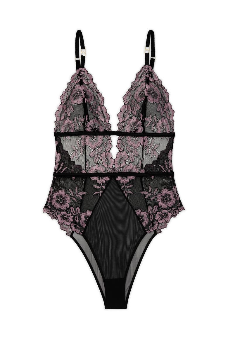 Calissa Lace Bodysuit Lingerie, Alternate, color, Black