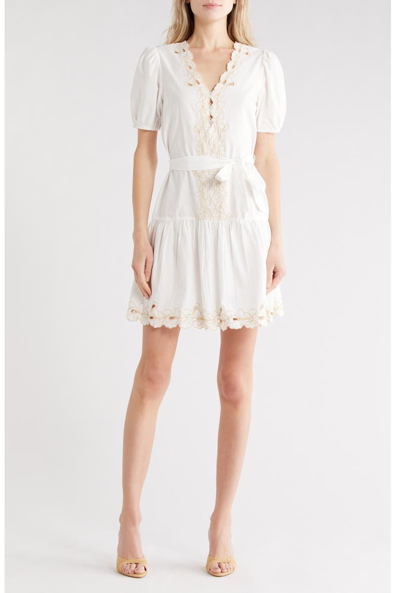 Tulip Short Sleeve Cotton A-Line Dress, Main, color, WHITE