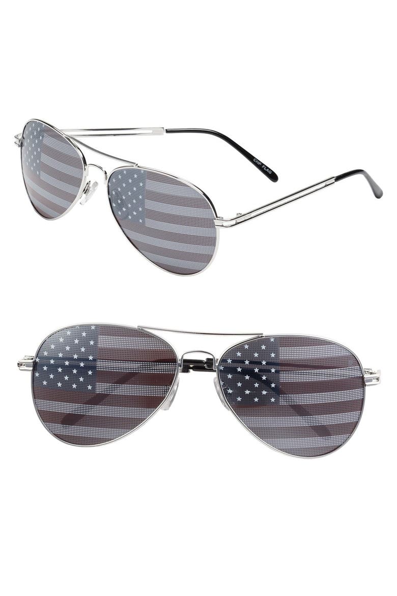 American Flag Aviator Sunglasses, Main, color, SILVER/ RED/ WHITE