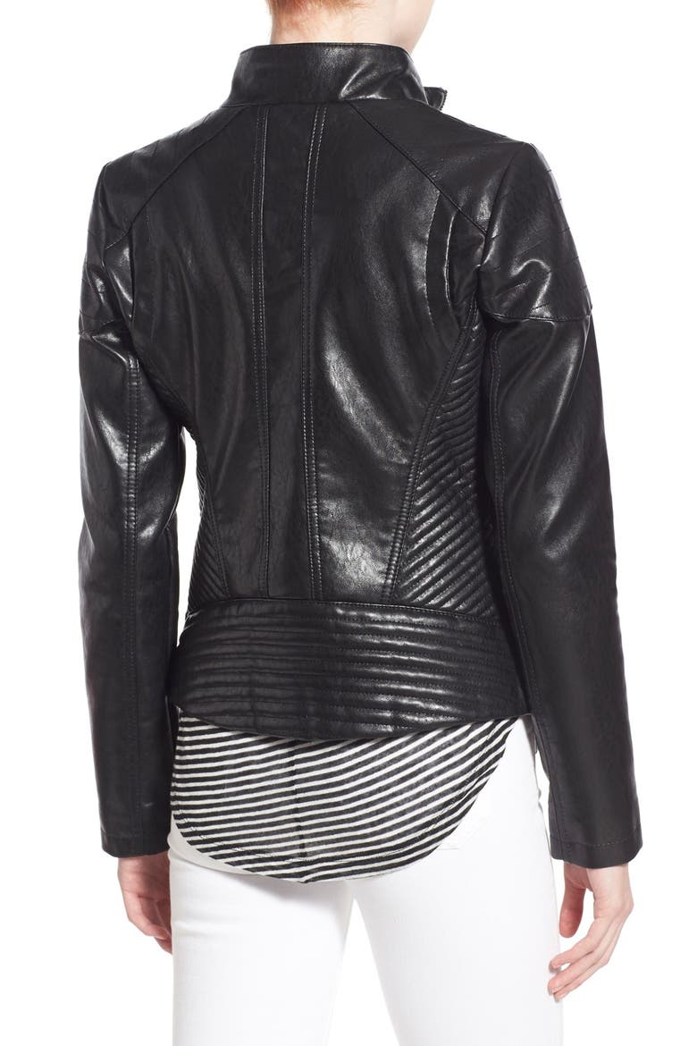 Quilt Detail Faux Leather Stand Collar Jacket, Alternate, color, BLACK