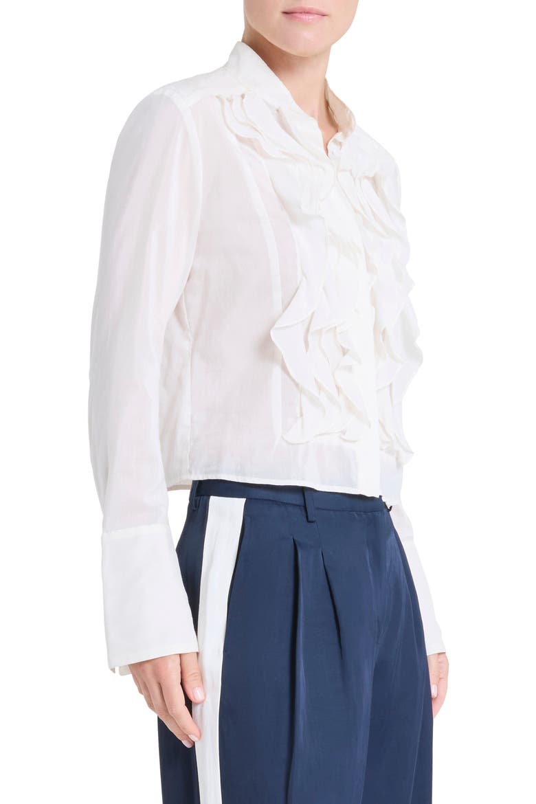 Patti Ruffle Front Cotton & Silk Button-Up Shirt, Alternate, color, WHITE