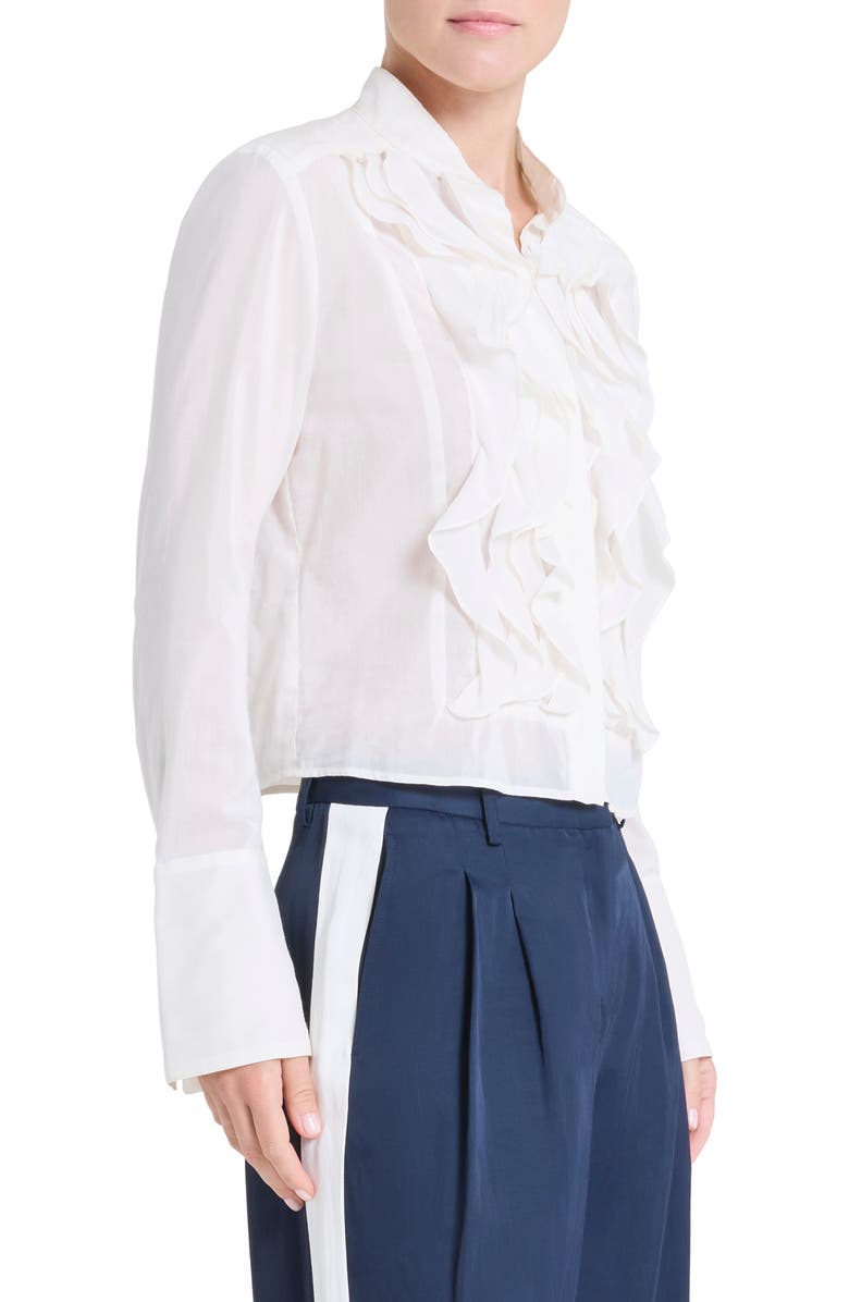 TWP Patti Ruffle Front Cotton & Silk Button-Up Shirt, Alternate, color, White