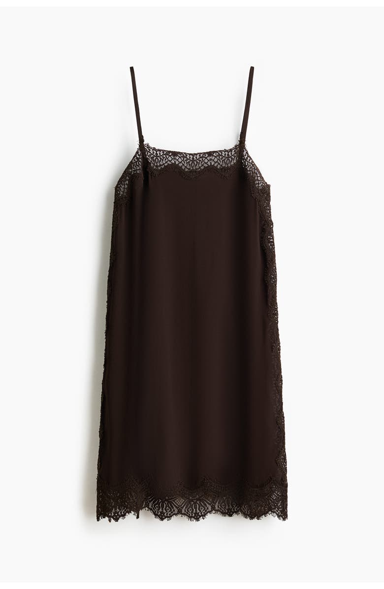 H&M Lace-trimmed viscose dress, Alternate, color, Dark Brown