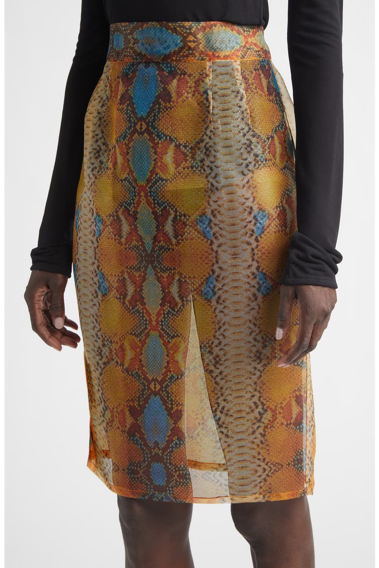Shimmer Snakeskin Print Sheer Pencil Skirt, Alternate, color, SNAKE