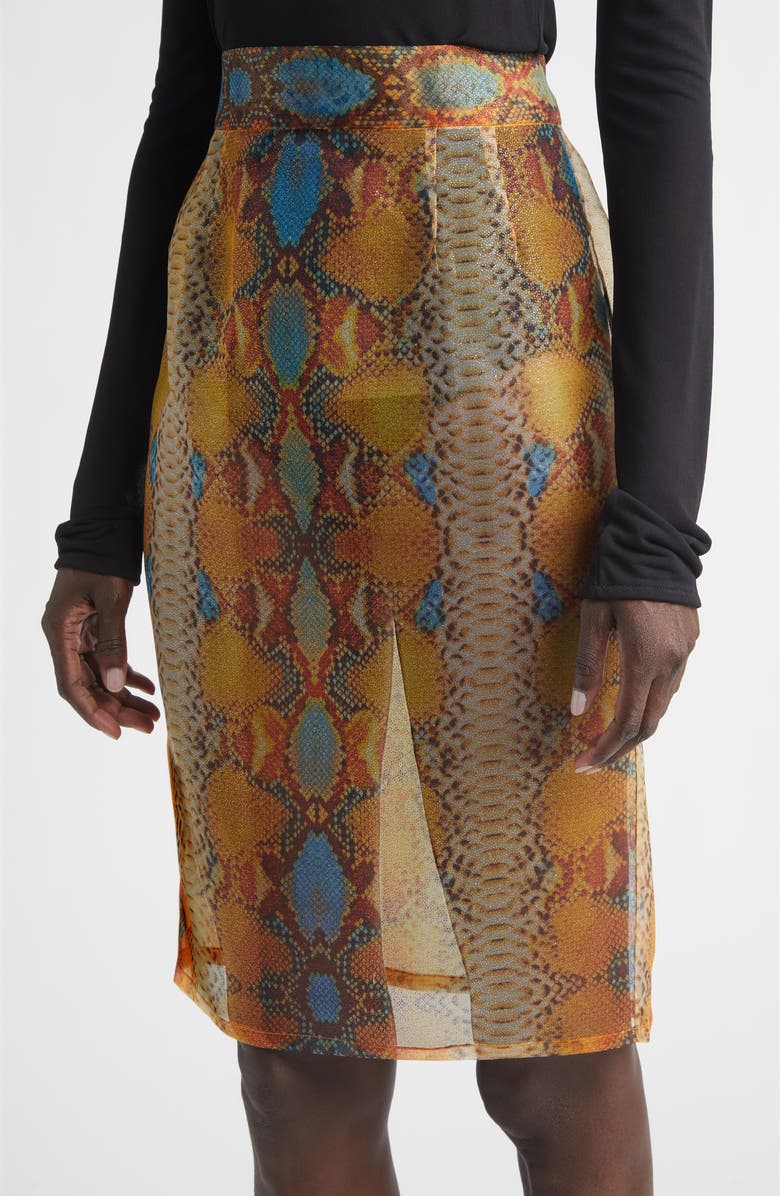 LaQuan Smith Shimmer Snakeskin Print Sheer Pencil Skirt, Alternate, color, Snake