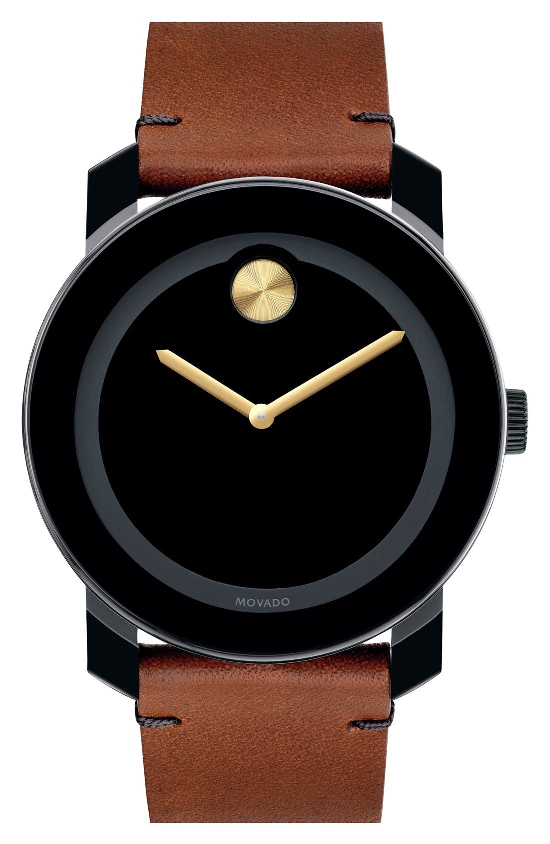 Movado 'Bold' Leather Strap Watch, 42mm