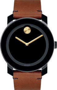 Movado 'Bold' Leather Strap Watch, 42mm