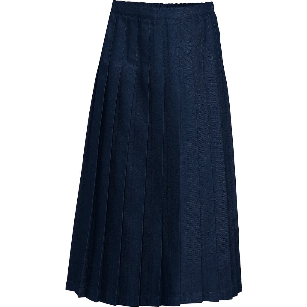 Lands' End Solid Pleated Skirt Ankle Length In Blue