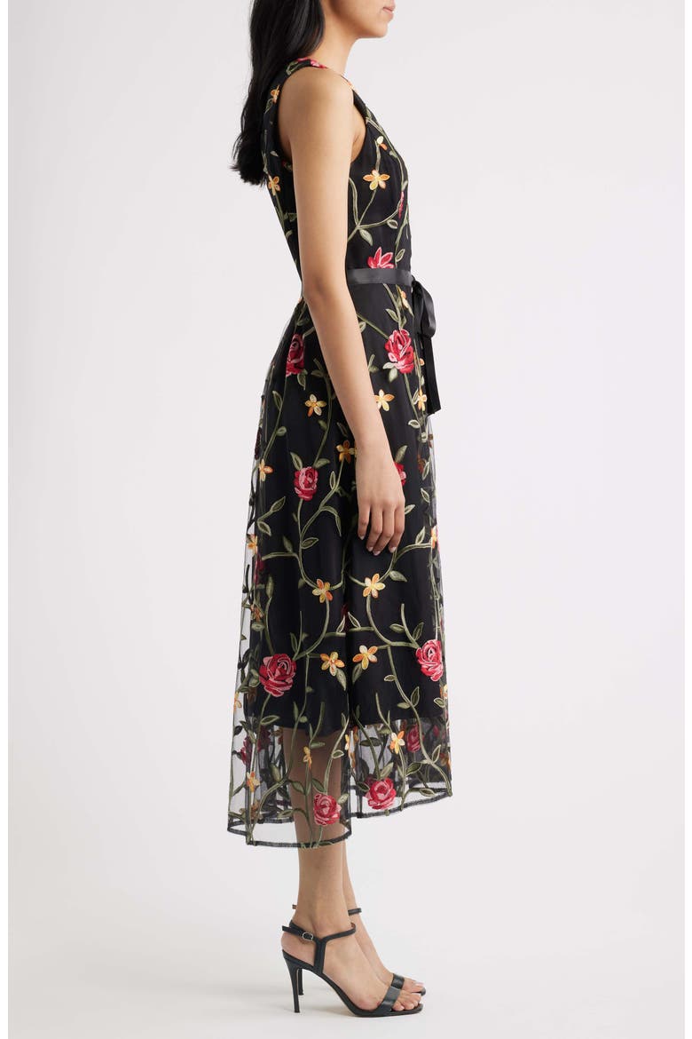 Floral Embroidered Sleeveless Midi Dress, Alternate, color, BLACK MULTI