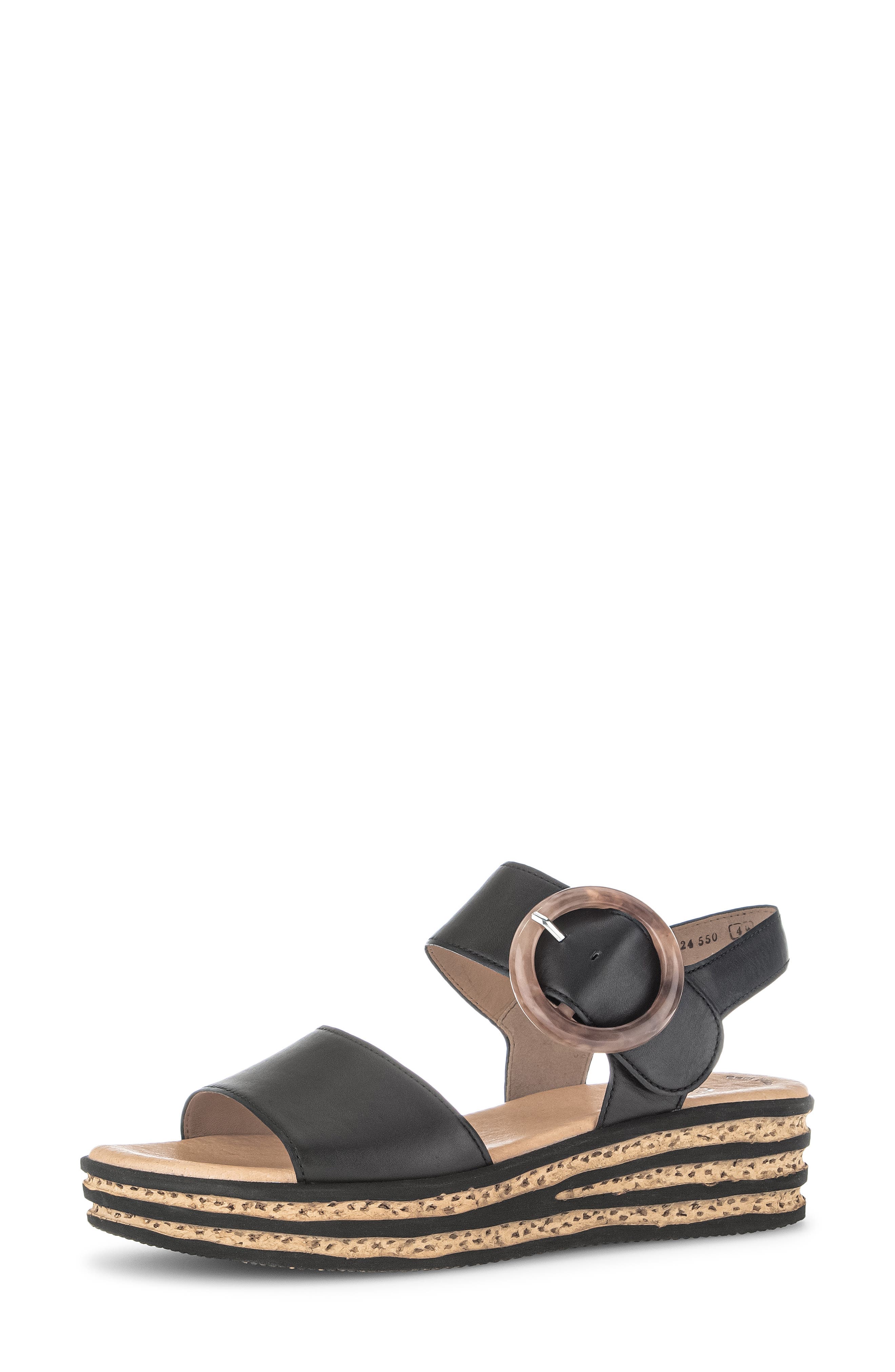 Gabor Ankle Strap Wedge Sandal, Main, color, Black