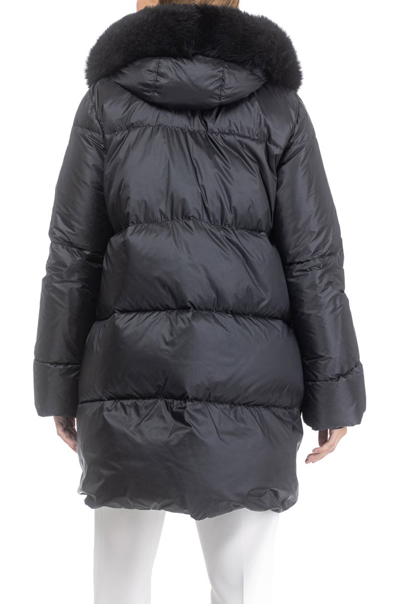 GORSKI Apres-Ski Horizontal Jacket With Detachable Genuine Shearling Hood Trim, Alternate, color, Black/Black