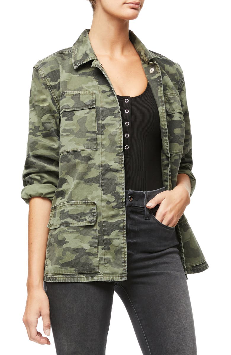 Good American Camo Snap Front Jacket, Main, color, 