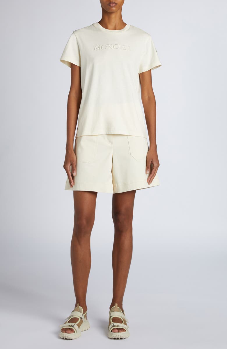 Moncler Logo Embroidered Cotton T-Shirt, Alternate, color, White Onyx