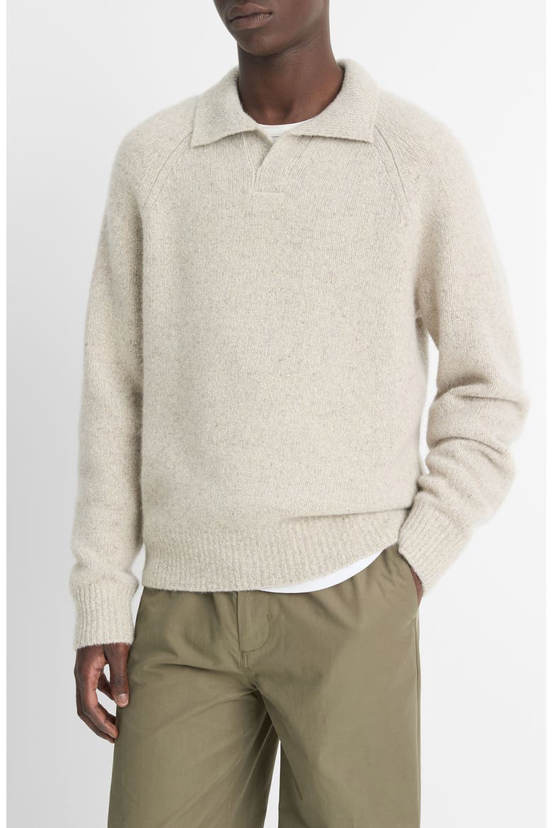 Cashmere Donegal Johnny Collar Sweater, Main, color, CAHUENGA KHAKI