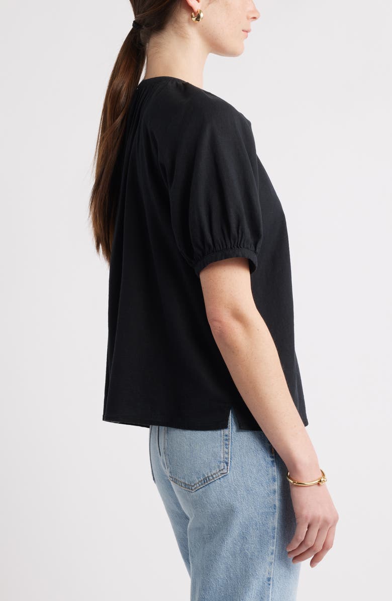 Caslon<sup>®</sup> Puff Sleeve Linen Blend Button-Up Shirt, Alternate, color, Black