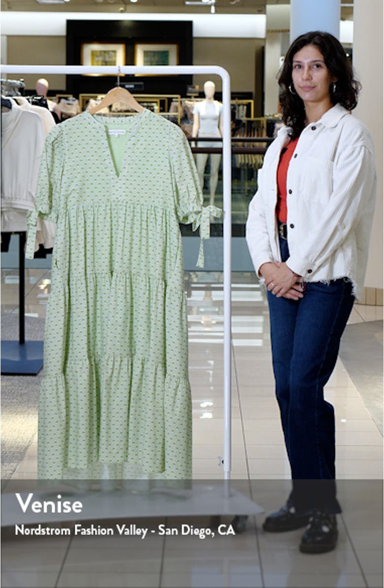 Geo Print Tiered Cotton Midi Dress, sales video thumbnail