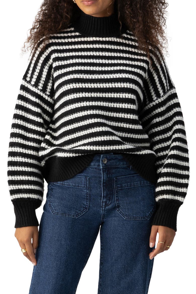 Keep it Chic Stripe Turtleneck Sweater, Main, color, BLACK CHECK