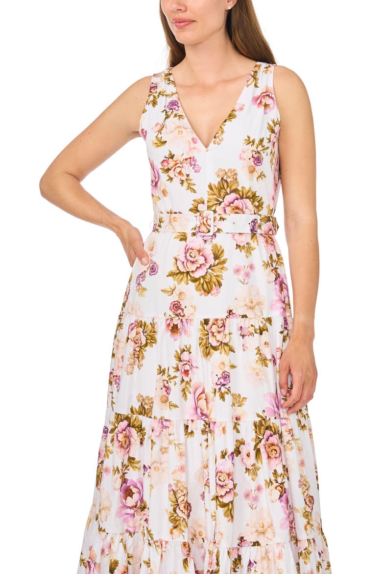 Floral Sleeveless Belted Cotton Maxi Dress, Alternate, color, ULTRA WHITE