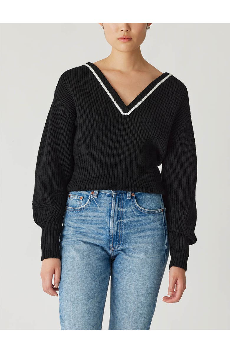 Rebecca Taylor Novlety Wool Victorian Slv V Neck, Alternate, color, Black