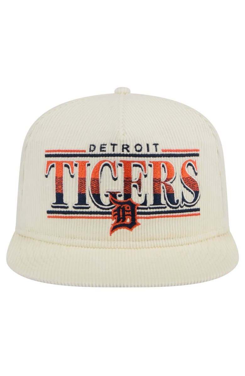 New Era Men's New Era Cream Detroit Tigers Throwback Bar Golfer Corduroy Snapback Hat, Alternate, color,