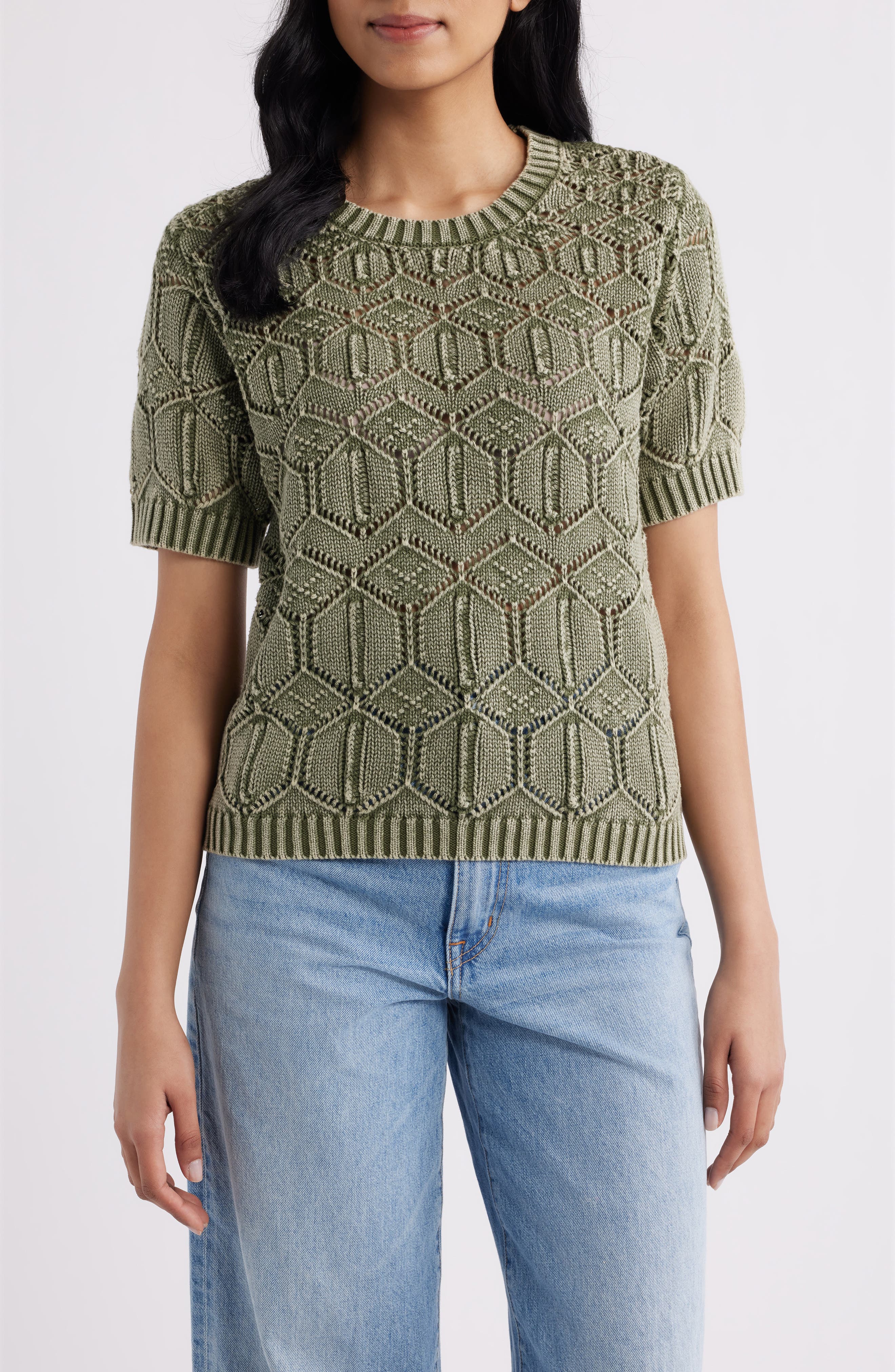 Open Stitch Short Sleeve Sweater - image 5