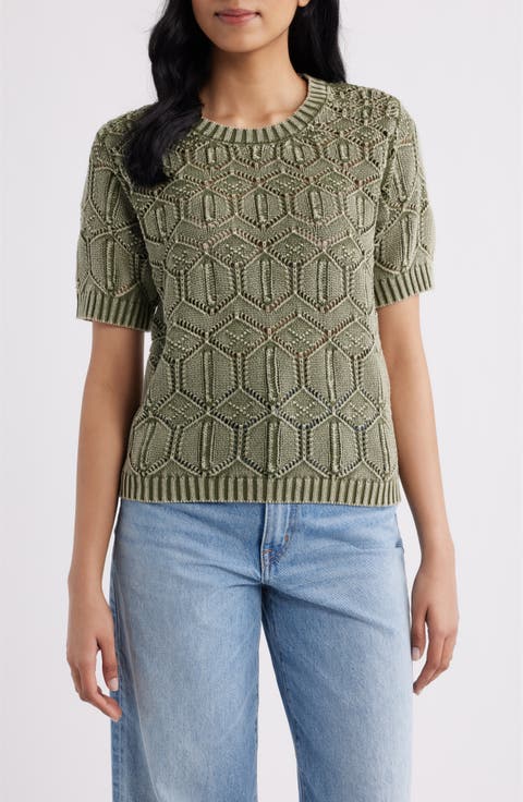 Open Stitch Short Sleeve Sweater