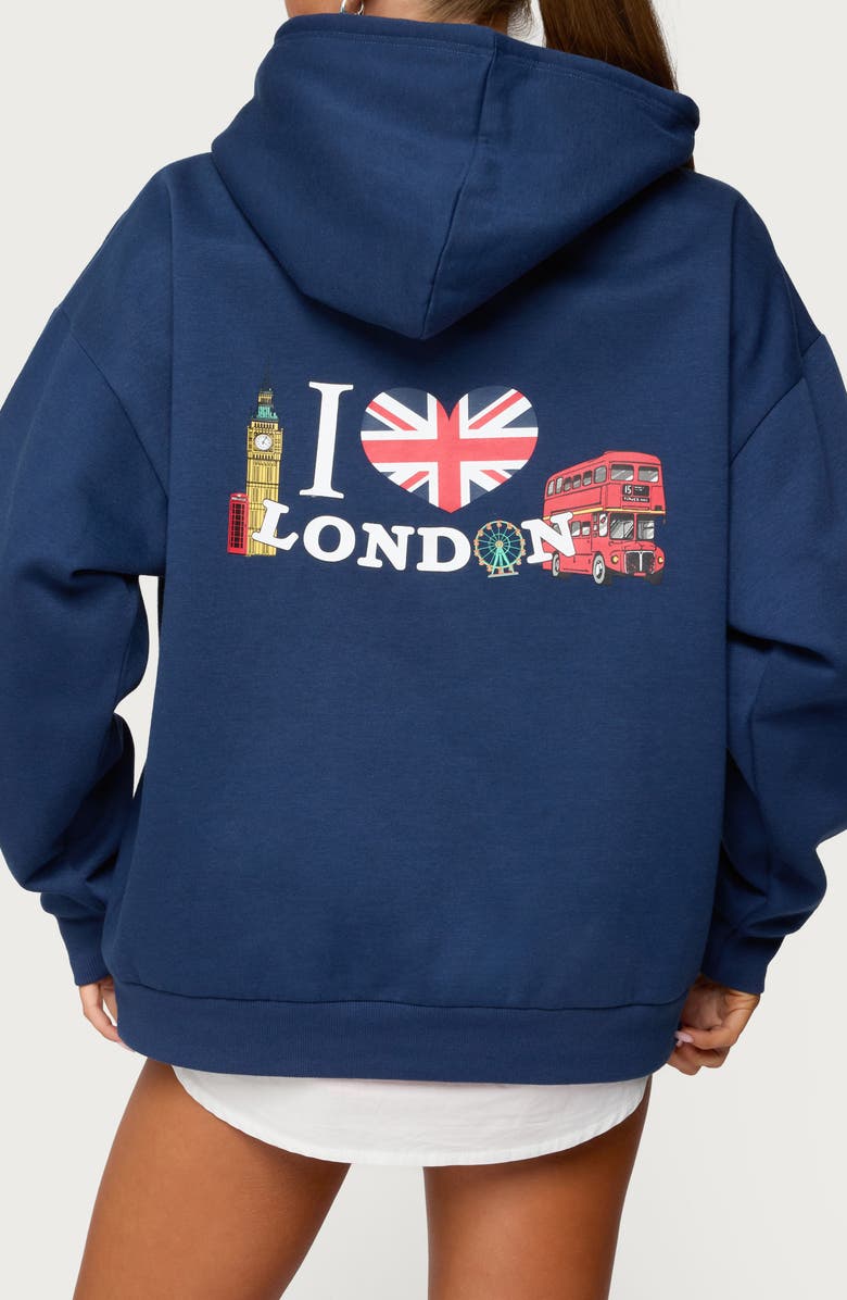 EDIKTED Love London Oversize Hoodie, Alternate, color, Navy