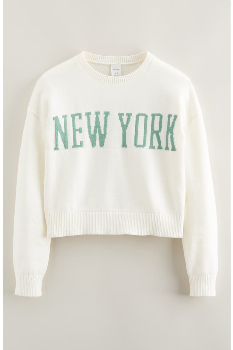 Kids' Intarsia Crewneck Sweater, Main, color, IVORY EGRET NEW YORK