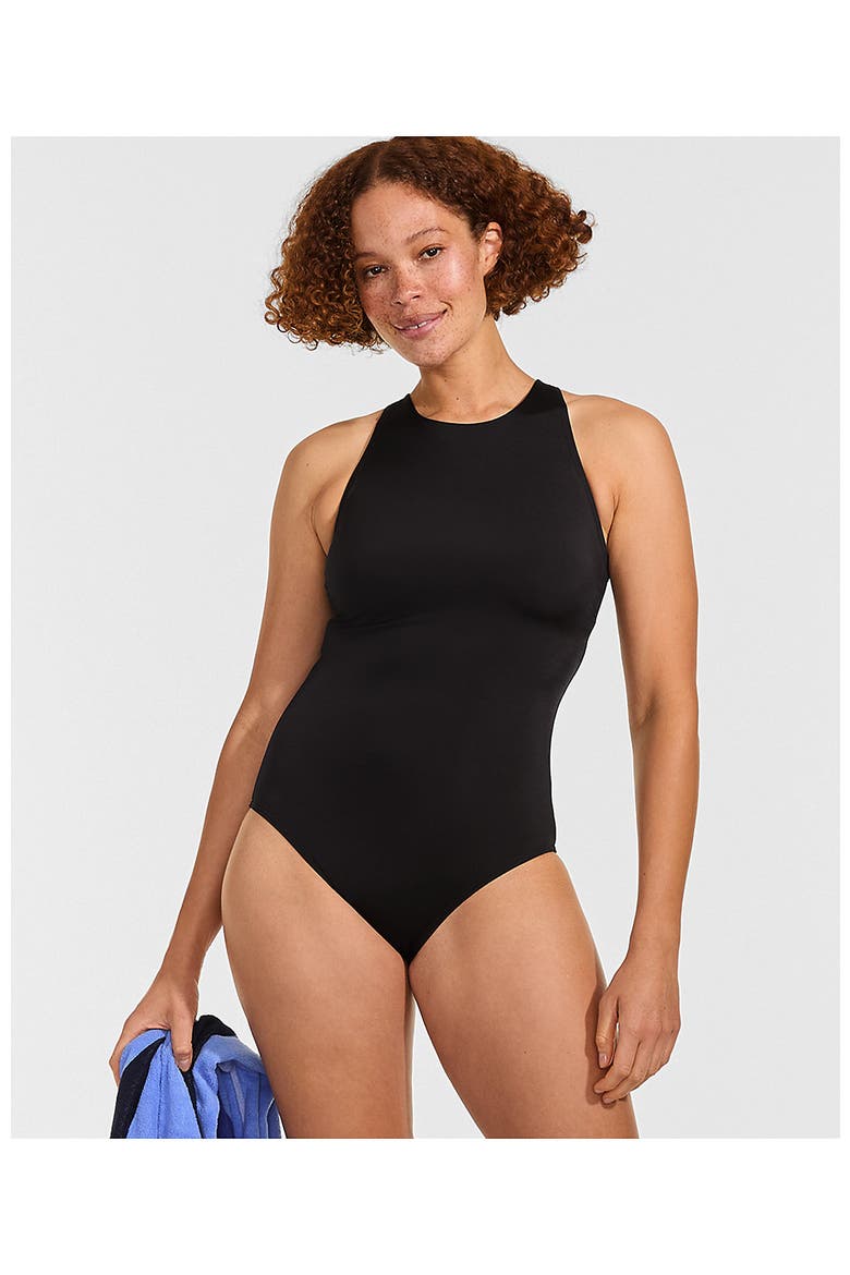 D-Cup Tugless High Neck Portrait Back One Piece Swimsuit, Alternate, color, Black