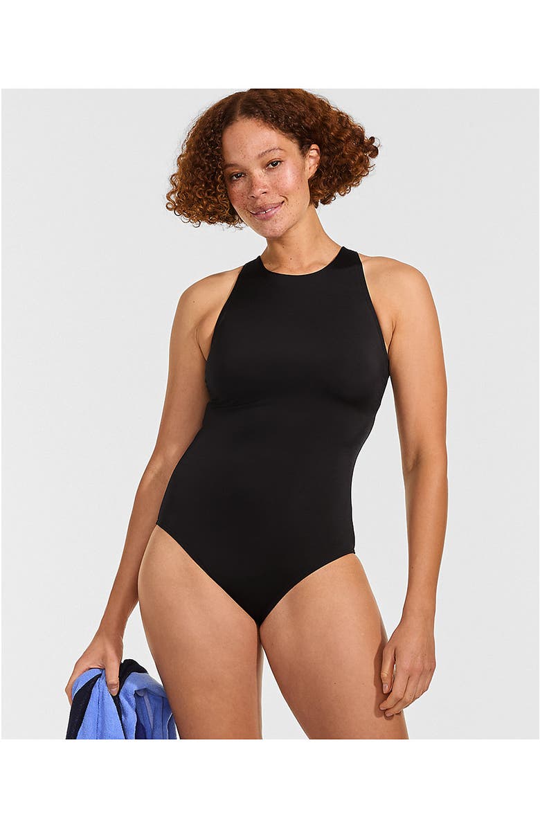Lands' End D-Cup Tugless High Neck Portrait Back One Piece Swimsuit, Alternate, color, Black