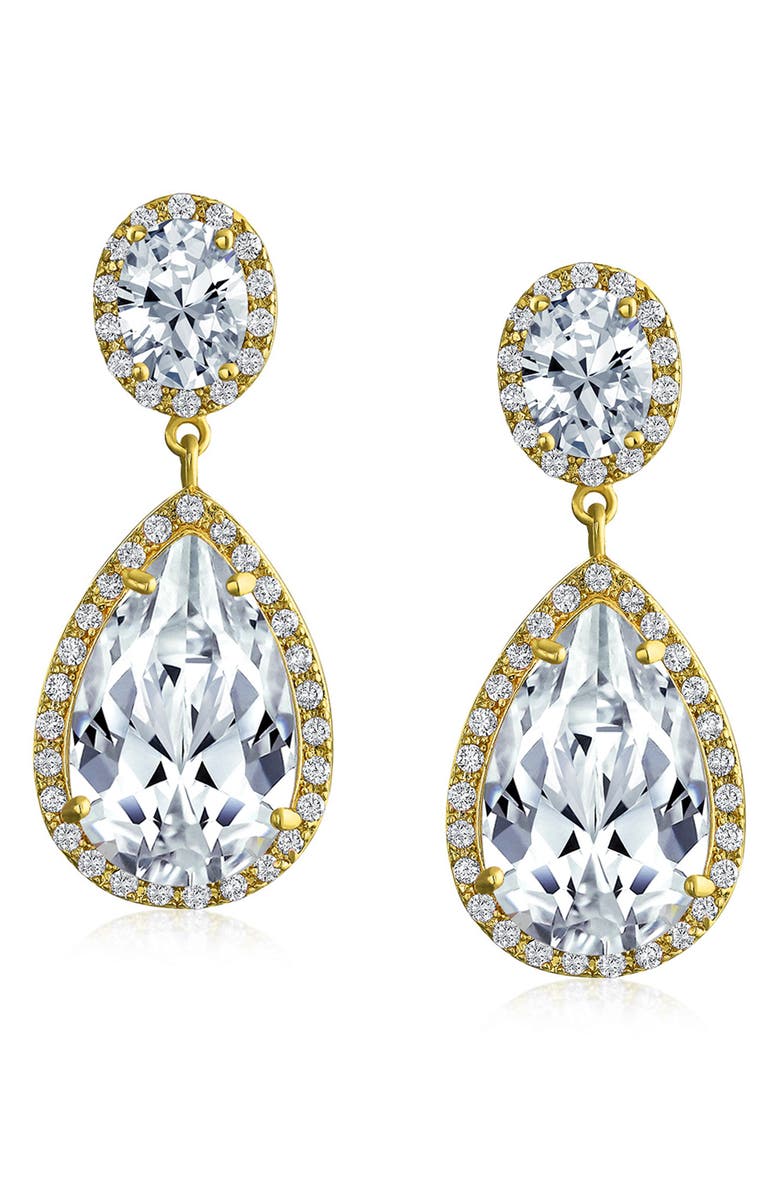 BLING JEWELRY Drop CZ Halo Statement Earrings, Main, color, 
