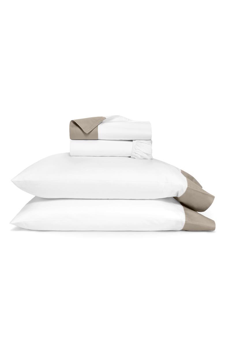 Boll & Branch Signature Colorblock Sheet Set, Main, color, White/ Oak