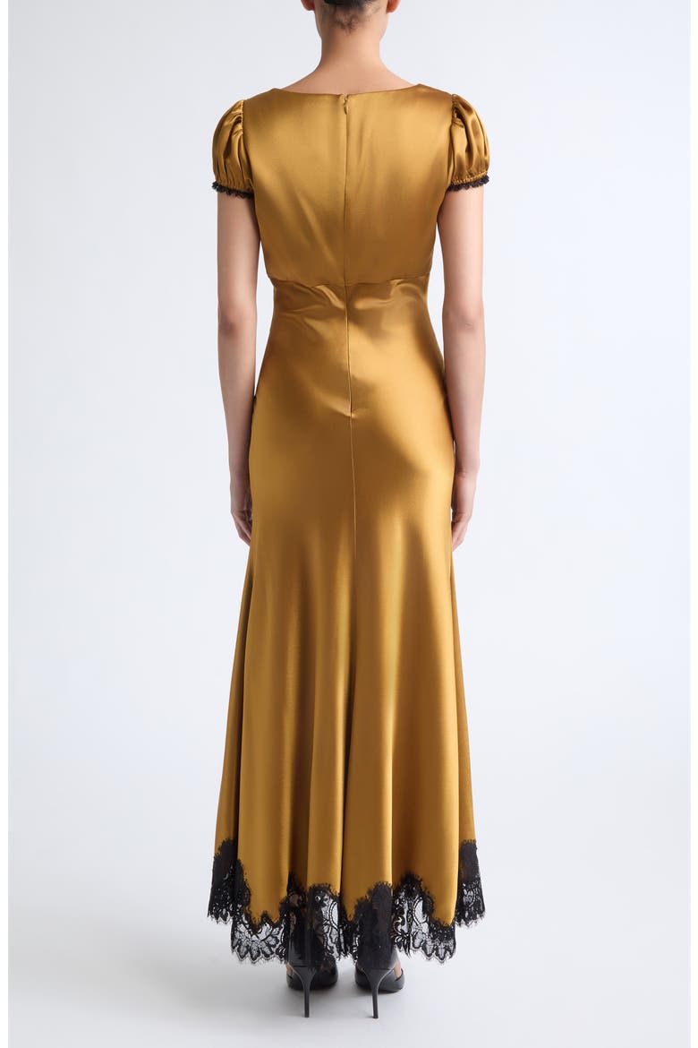 Sienne Lace Trim Satin Midi Dress, Alternate, color, HONEY BRONZE/ BLACK
