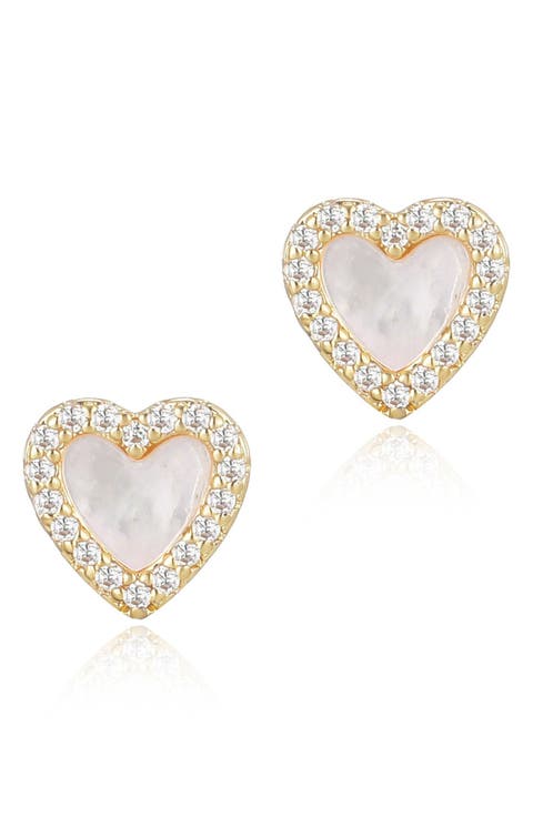 Mother of Pearl Heart Stud Earrings