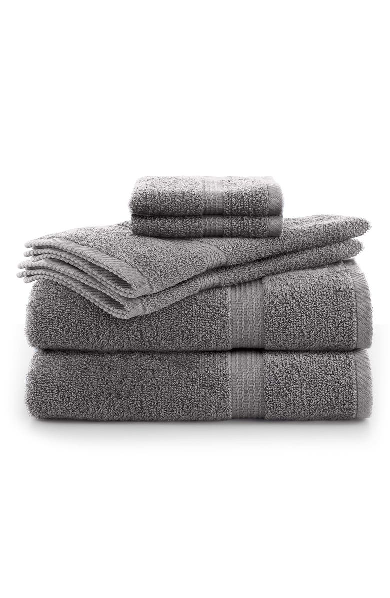 Utica Essentials 6-Piece Cotton Bath Towel Set, Main, color, Monument Grey