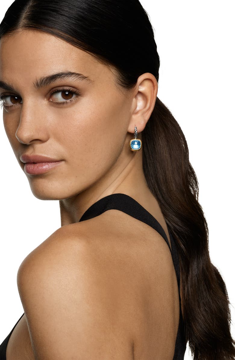 David Yurman Albion<sup>®</sup> Drop Earrings in Sterling Silver with 18K Yellow Gold & Blue Topaz, 10mm, Alternate, color, Blue Topaz