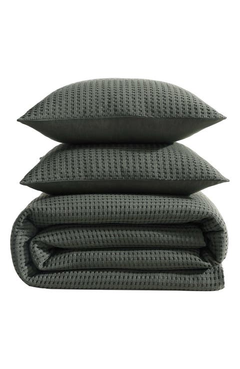 Solid Waffle Knit Duvet Cover & Sham Set