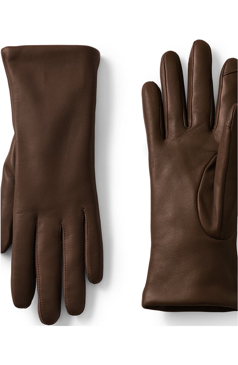 Lands' End EZ Touch Screen Cashmere Lined Leather Gloves, Main, color, Dark Walnut Brown