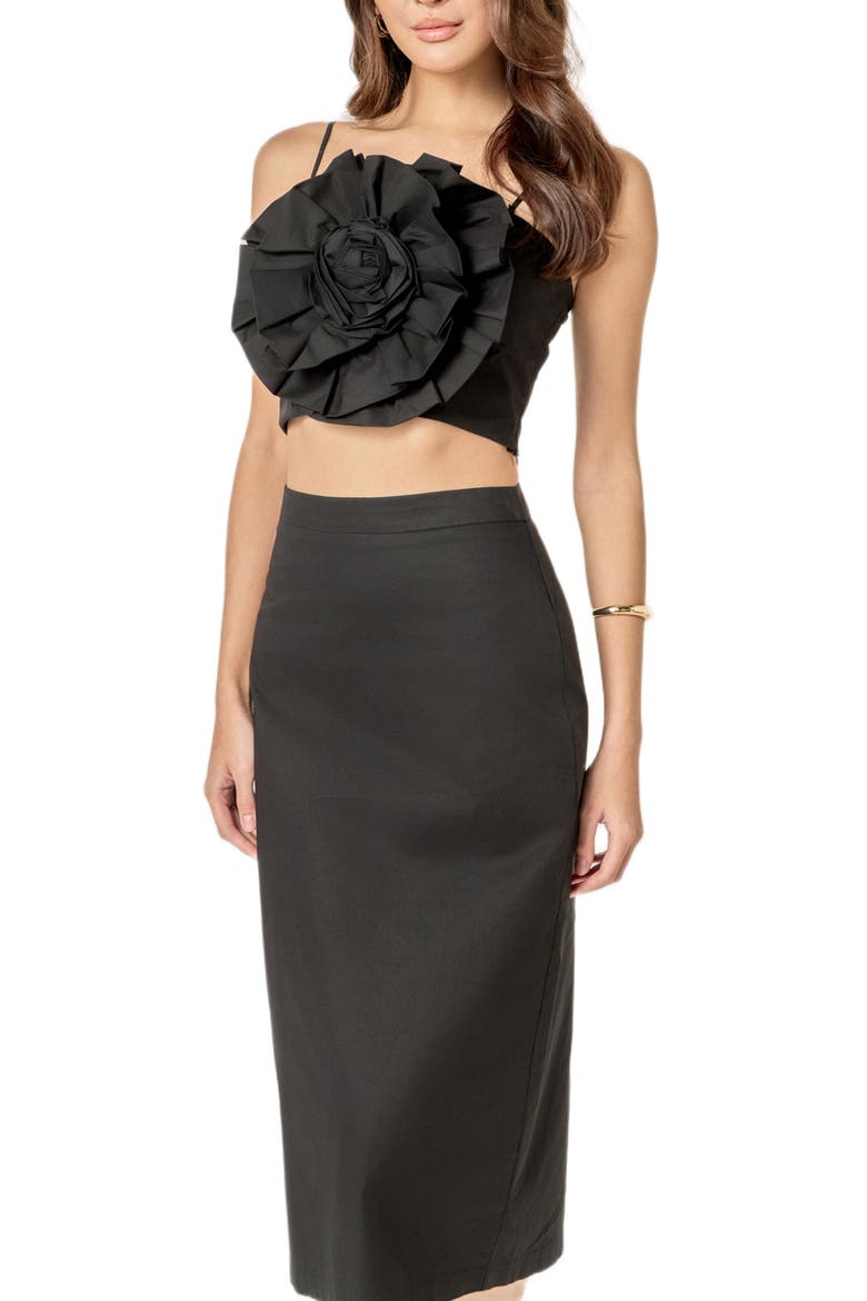 High Waist Column Midi Skirt, Alternate, color, BLACK