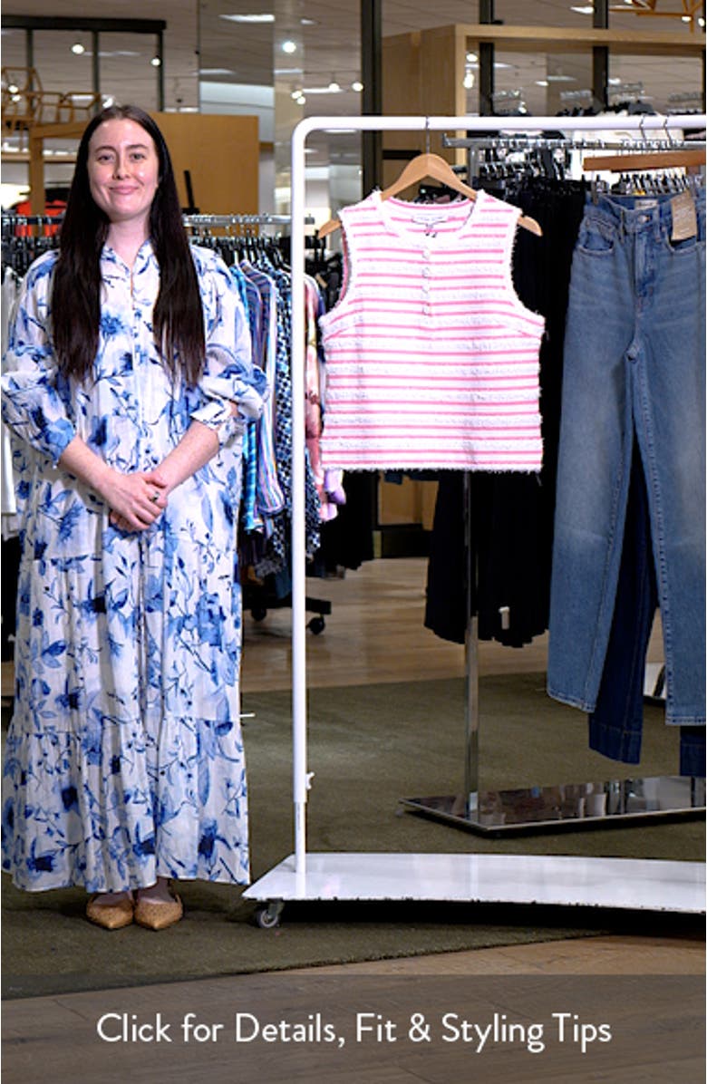 Stripe Fringe Accent Sleeveless Henley Knit Tank, sales video thumbnail