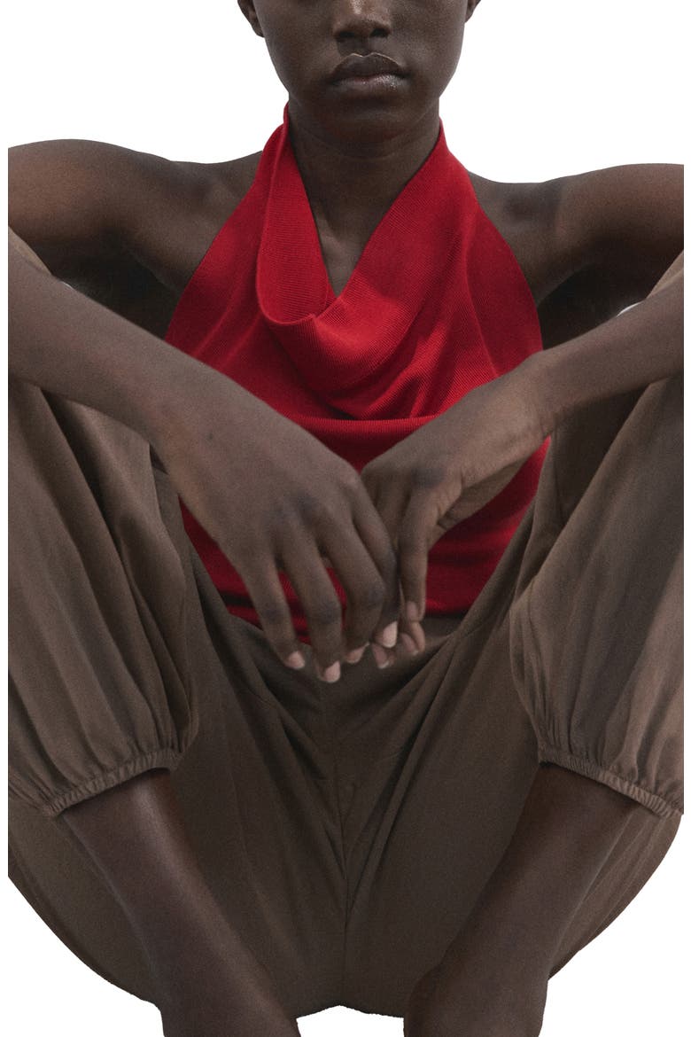 Knit Halter Neck Open Back Top, Alternate, color, RED