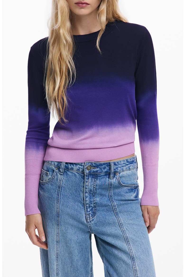 Ombré Fine Gauge Crewneck Sweater, Main, color, BLUE MULTI