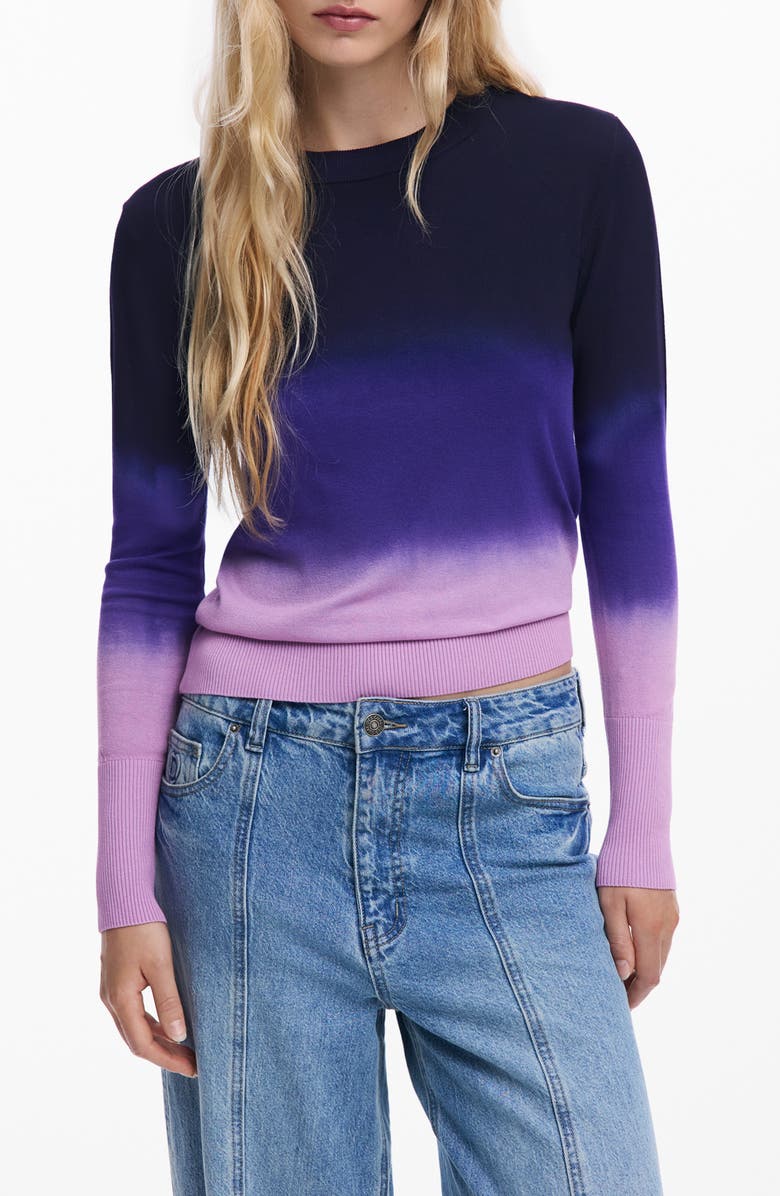 Desigual Ombré Fine Gauge Crewneck Sweater, Main, color, Blue Multi