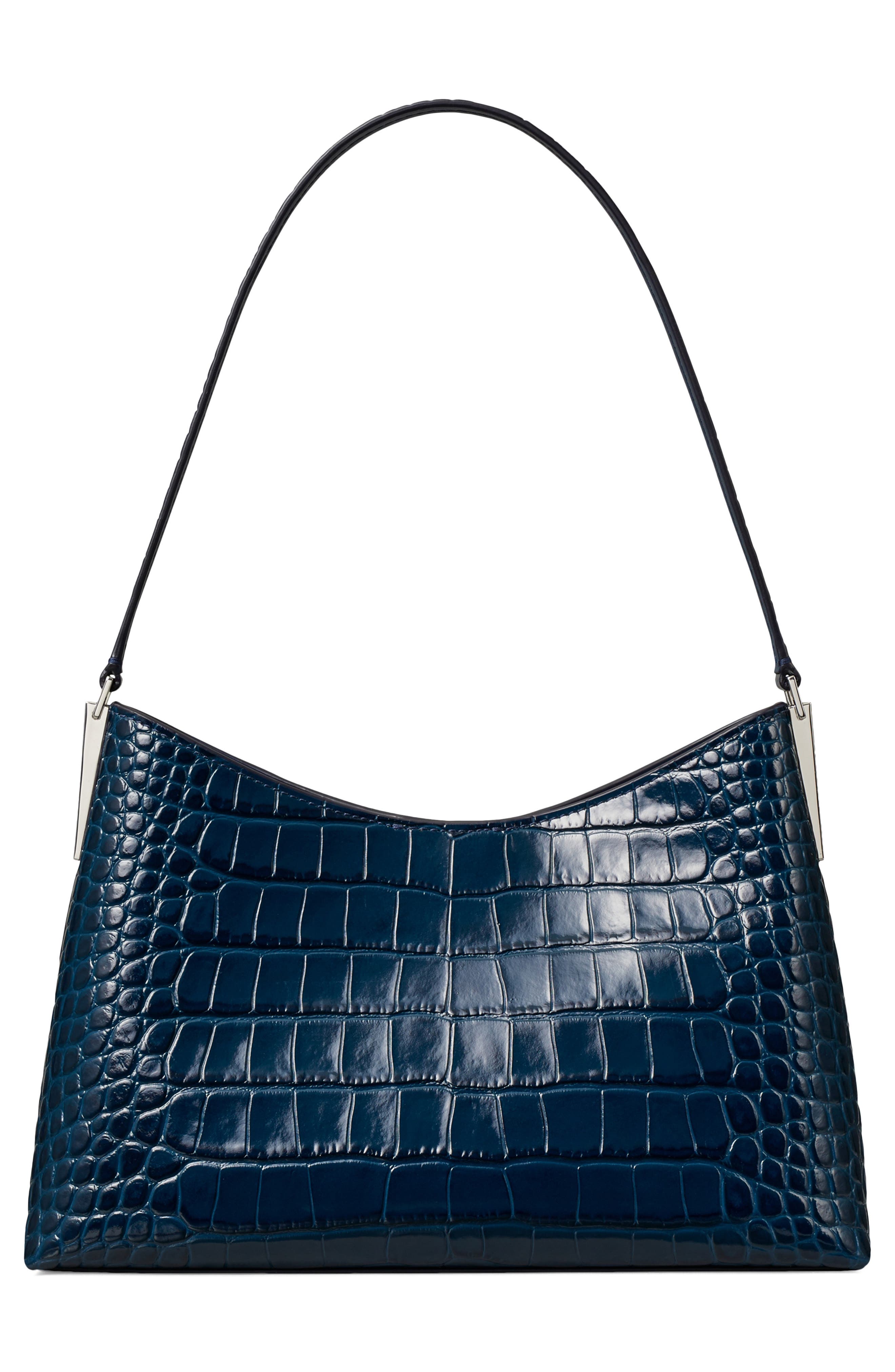 Tory Burch Small Robinson Croc Embossed Leather Shoulder Bag, Alternate, color, Twilight