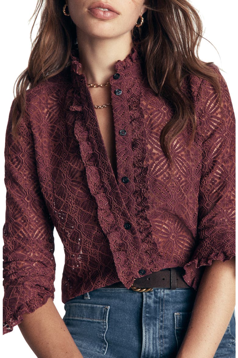 Sienna Frill Lace Shirt, Main, color, MAROON BANNER