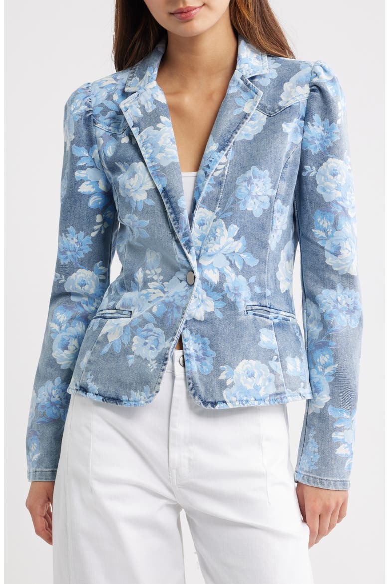 Floral Puff Sleeve Denim Jacket, Alternate, color, INDIGO