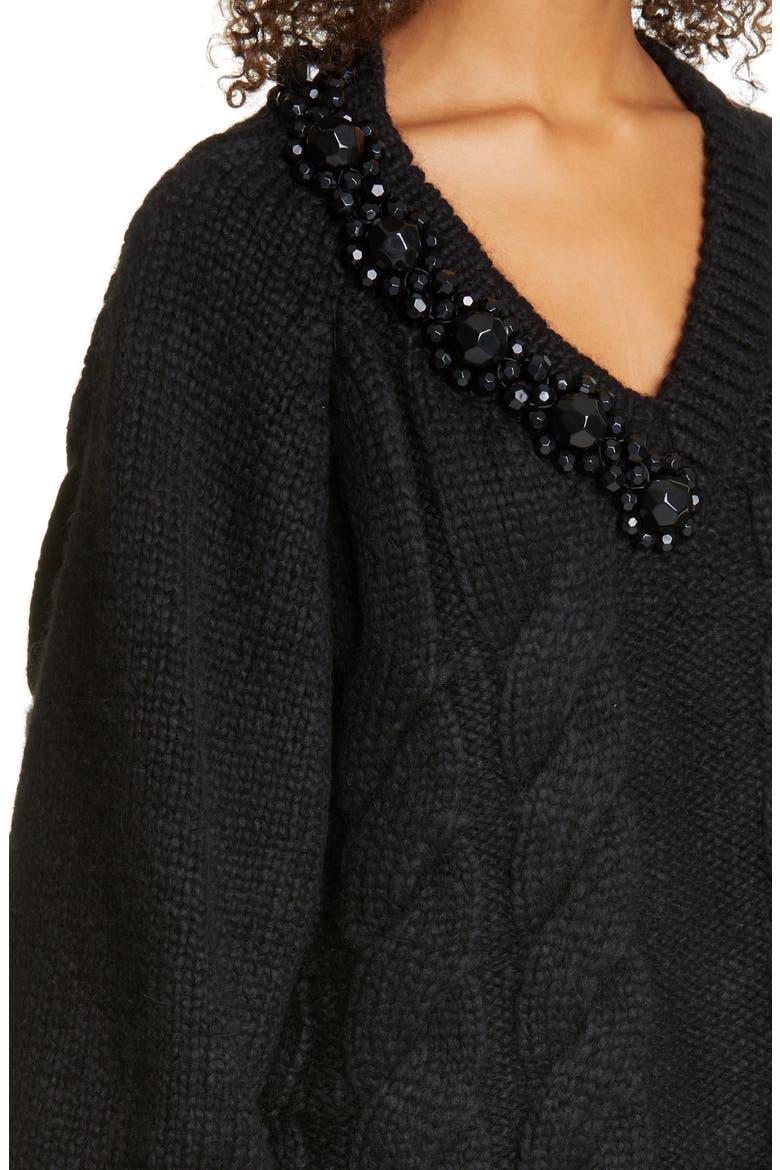 Beaded Cable Alpaca Blend Sweater, Alternate, color, BLACK/ JET