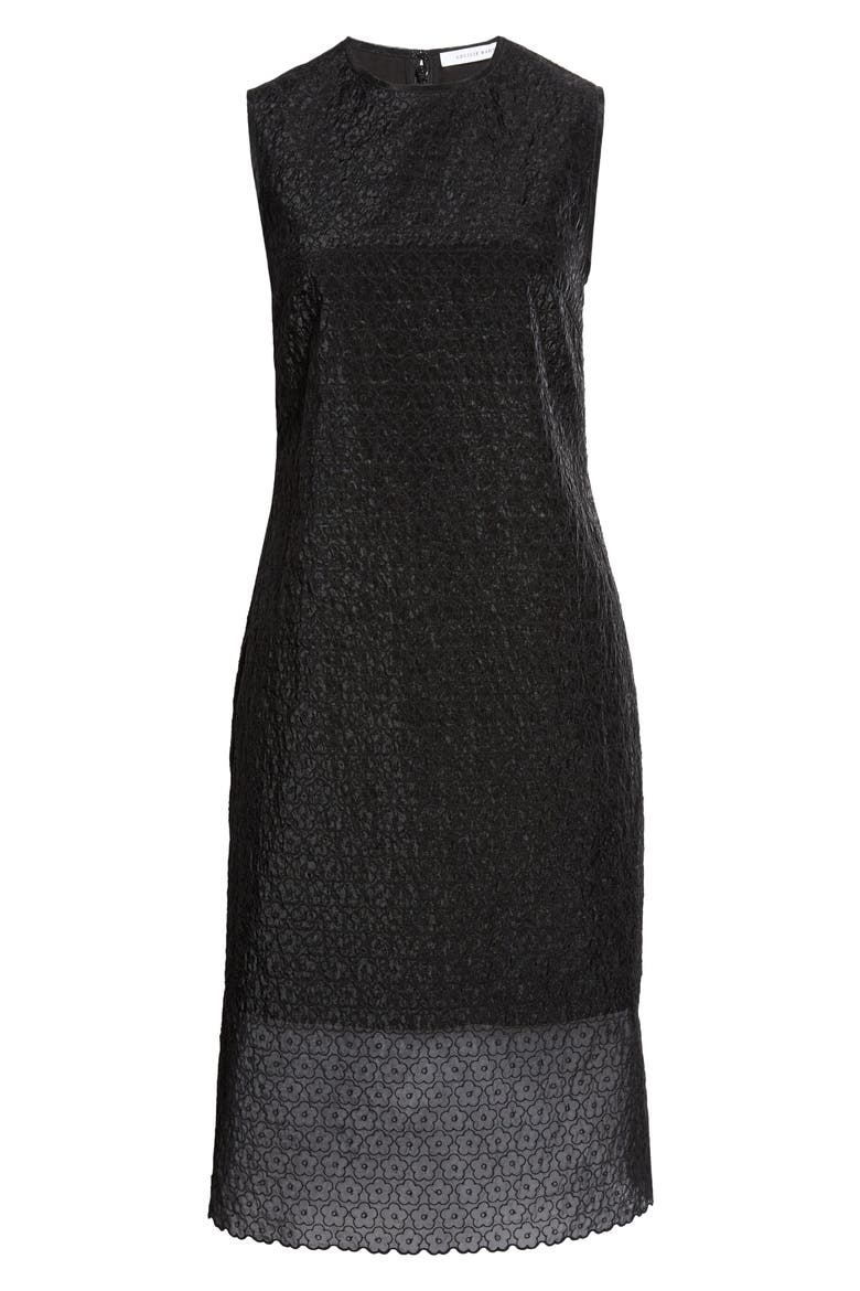 Devin Windflower Embroidered Organza Sheath Dress, Alternate, color, BLACK